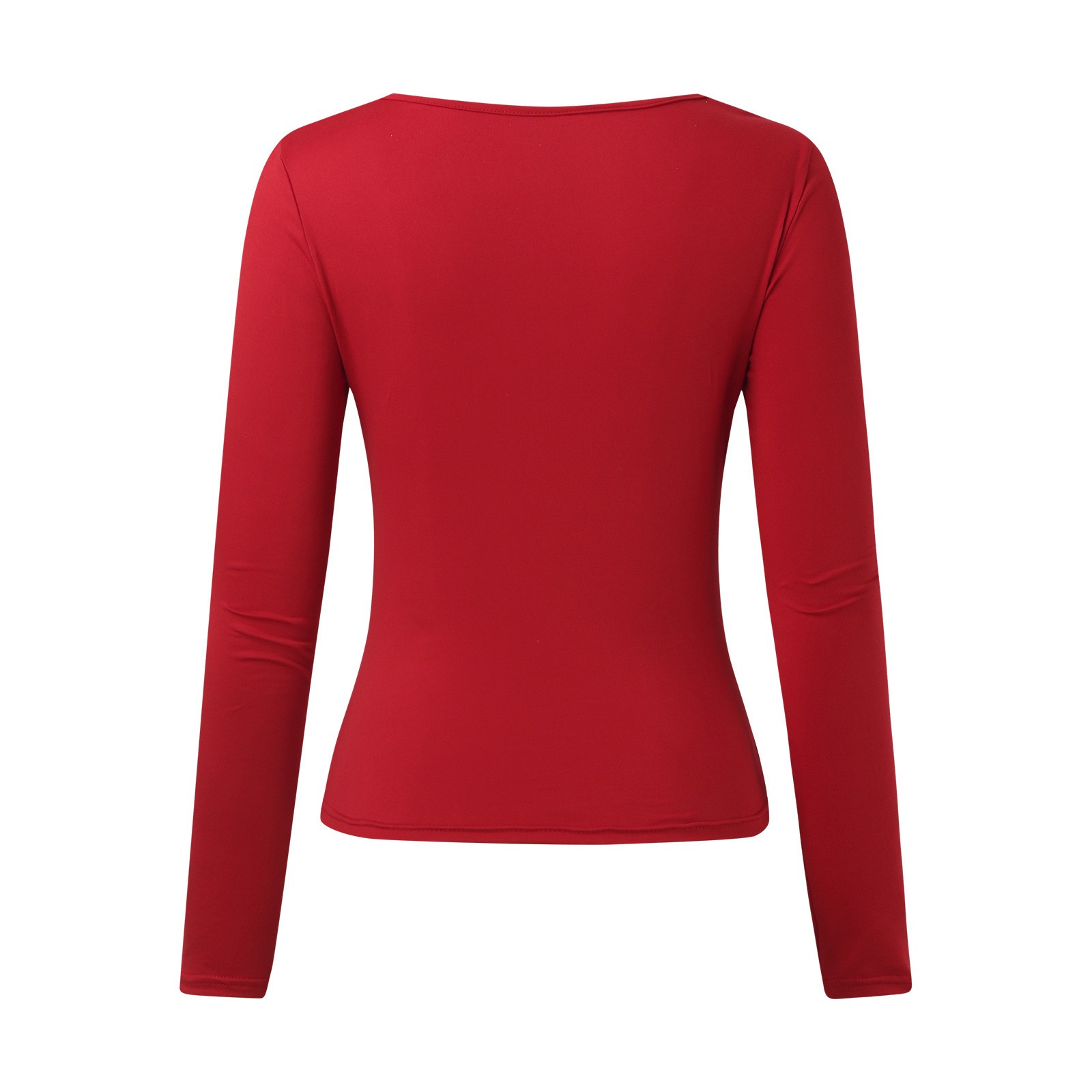 thumbnail image 5 of Top corto ajustado de manga larga para mujer: camiseta ajustada con cuello redondo, poliéster y spandex, diseño básico liso para hacer ejercicio, yoga y estilo informal., 5 of 5